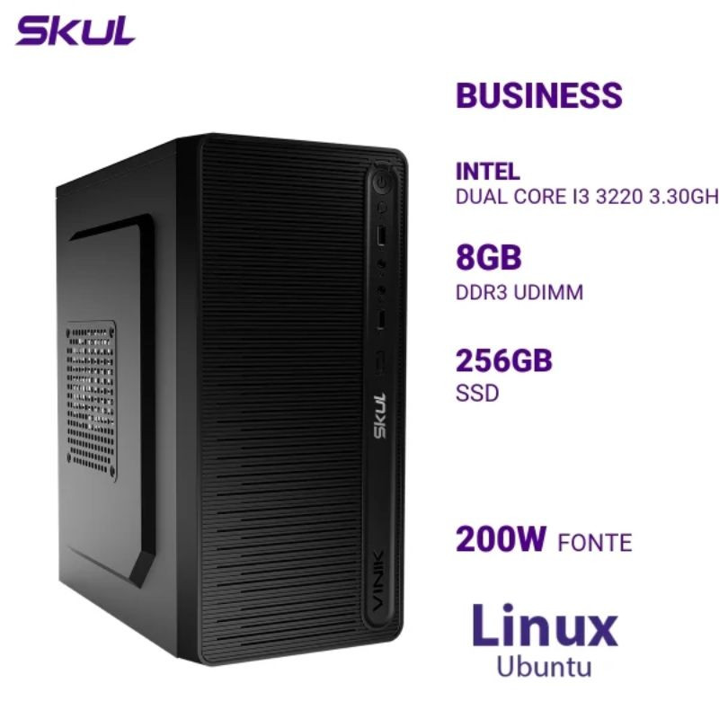 CPU SKUL B300 I3-3220 8GB/SSD 256GB/ATX 200W/LINUX UBUNTU