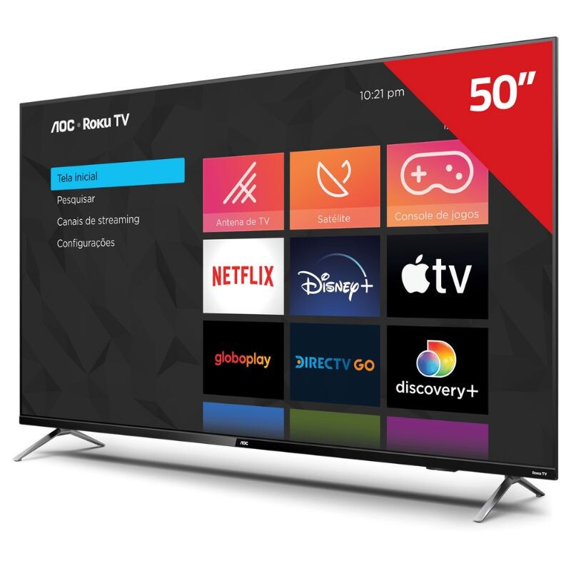 TV 50" LED AOC ROKU 4K WI-FI UHD SMART 50U6125/78G PRETA