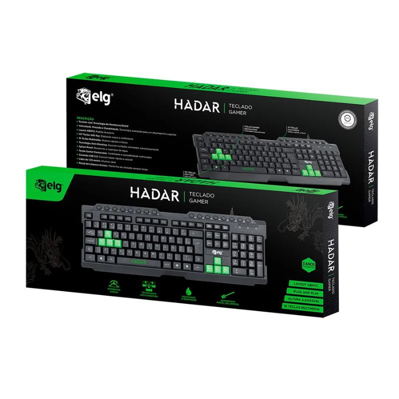 TECLADO ELG USB GAMER HADAR MEMBRANA SHIELD TGHD PRETO
