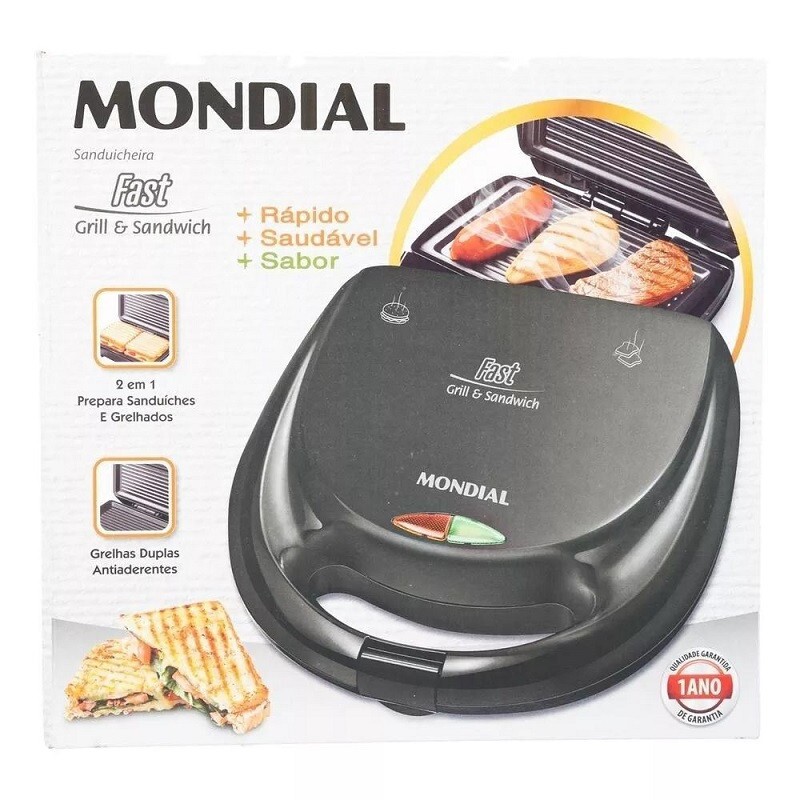 SANDUICHEIRA MONDIAL FAST GRILL S-12 127V PRETO   