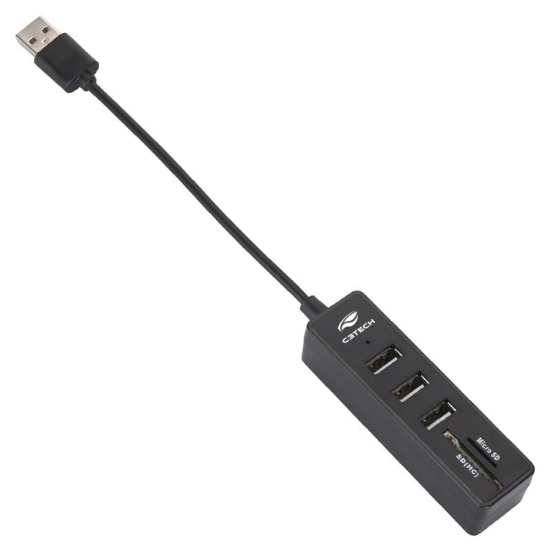 HUB+LEITOR DE CARTÃO C3TECH USB 2.0 5PORTAS HU-L200BK PRETO