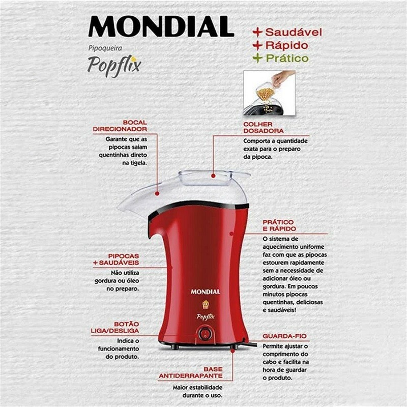 PIPOQUEIRA MONDIAL POPFLIX PP-03 127V VERMELHA    