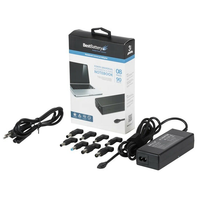 CARREGADOR BESTBATTERY UNIVERSAL P/NOTEBOOK 90W 08PINOS