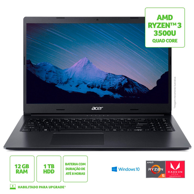 NOTEBOOK ACER ASPIRE 3 AMD R5 3500U 12GB/1TB/15.6"W10 PT