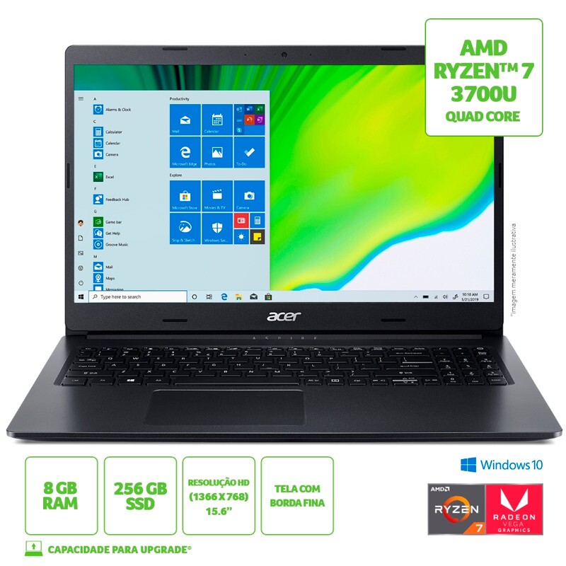 NOT.ACER R7 3700U 8GB/SSD 256GB/15.6" W10 PT      