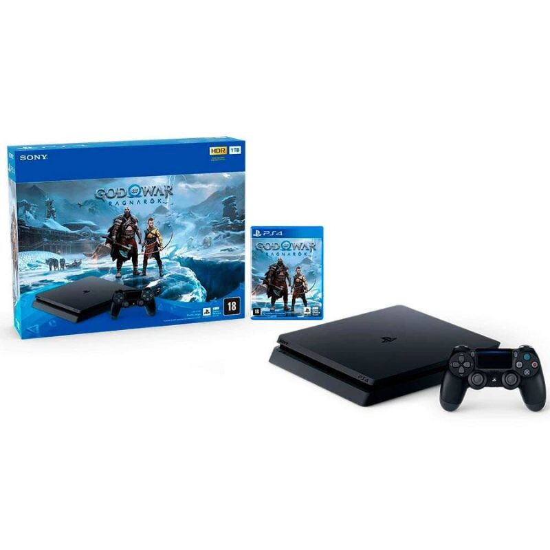 CONSOLE SONY PLAYSTATION 4 1TB SSD +JOGO GOD OF GOW RAGNAROK+CONTROLE PRETO