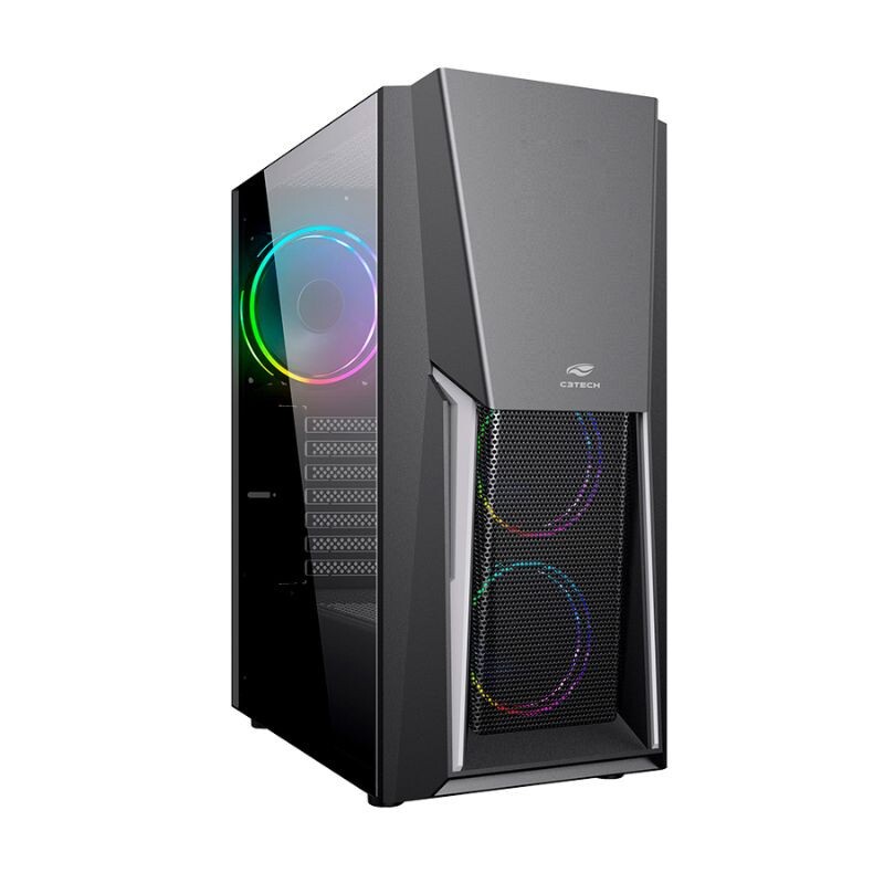GABINETE C3TECH GAMER MT-G670SBK LEDS RGB S/FONTE PRETO