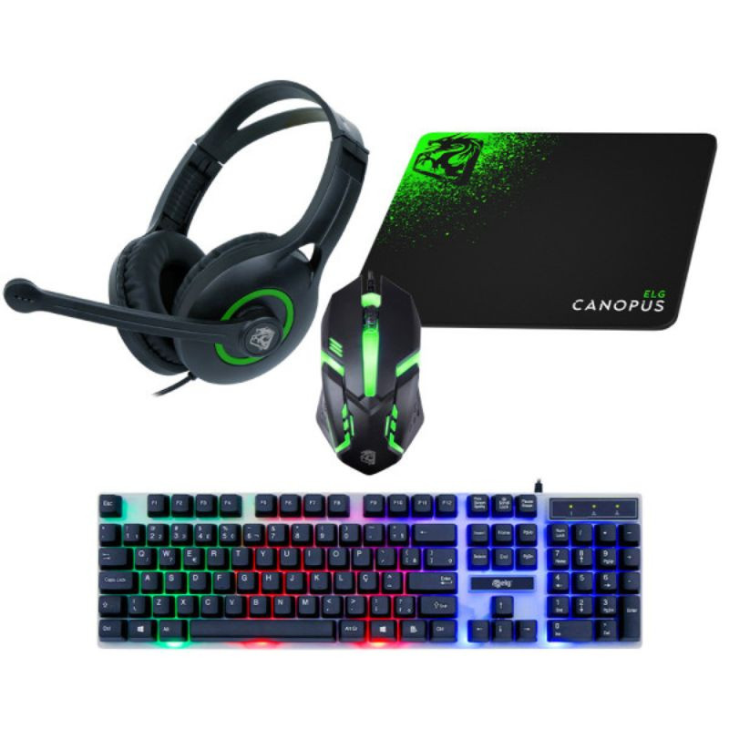 COMBO ELG GAMER CANOPUS 4 EM 1 FONE+MOUSE+TECLADO+MOUSE PAD RGB CGCS41
