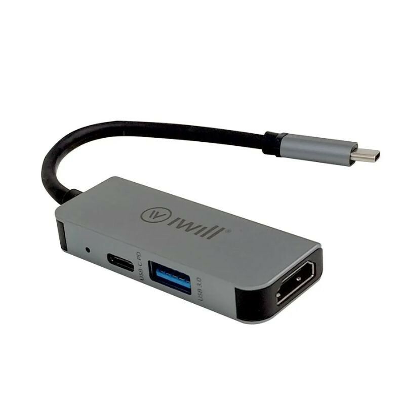 HUB IWILL USB-C MINI 3 EM 1 HDMI/USB/USB-C 1784-HUB USBC 3EM1 GY