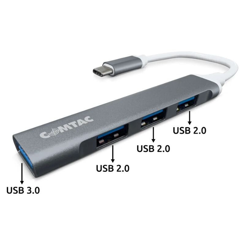 HUB USB-C COMTAC 1PORTA USB 3.0 + 3PORTAS USB 2.0 ALUMINIO CINZA 20121101