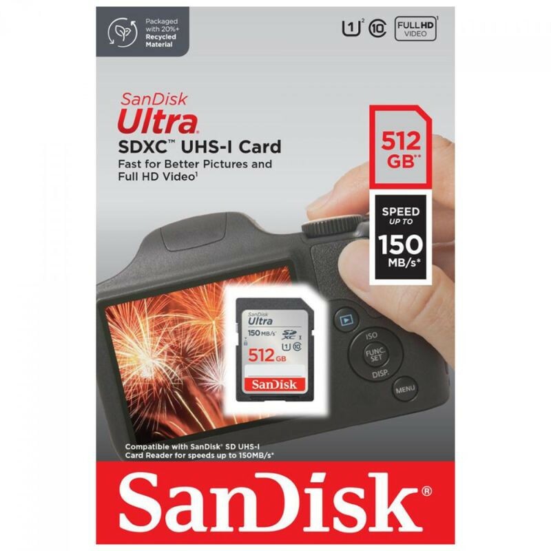 CARTAO DE MEMORIA SD 512GB SANDISK ULTRA CLASSE 10 150MB/S SDSDUNC-512G-GN6IN