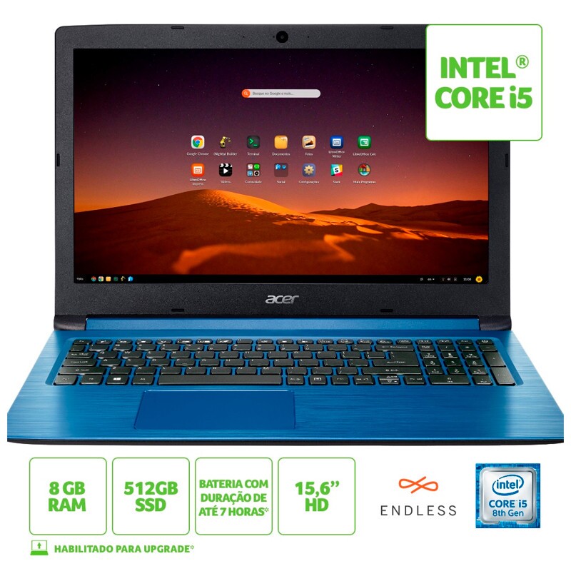 NOTEBOOK ACER I5-8250U ASPIRE 3 8GB/SSD 512/15.6" LINUX 
