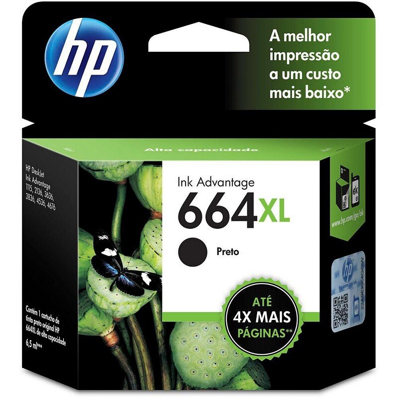 CARTUCHO HP 664XL - PRETO F6V31AB - 8,5ML