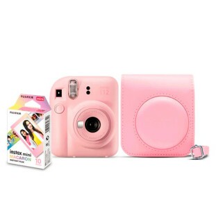 KIT CAMERA FUJIFILM INSTAX MINI 12 + PACK 10 FOTOS MACARON + BOLSA ROSA