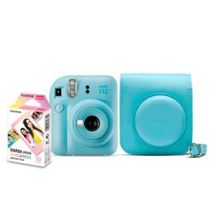 KIT CAMERA FUJIFILM INSTAX MINI 12 + PACK 10 FOTOS MACARON + BOLSA AZUL