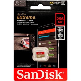 CARTAO DE MEMORIA MICRO SD 256GB SANDISK EXTREME CLASSE V30 A2 190MB/S SDSQXAV-256G-GN6MN