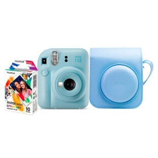 KIT CAMERA FUJIFILM INSTAX MINI 12 + PACK 10 FOTOS SPRAY ART + BOLSA AZUL
