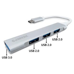 HUB USB-C COMTAC 1PORTA USB 3.0 + 3PORTAS USB 2.0 ALUMINIO PRATA 20121100