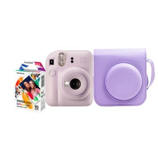 KIT CAMERA FUJIFILM INSTAX MINI 12 + PACK 10 FOTOS MACARON + BOLSA LILAS