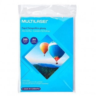 PAPEL PHOTO MULTILASER 200GR A4 C/50 FLS PE012    