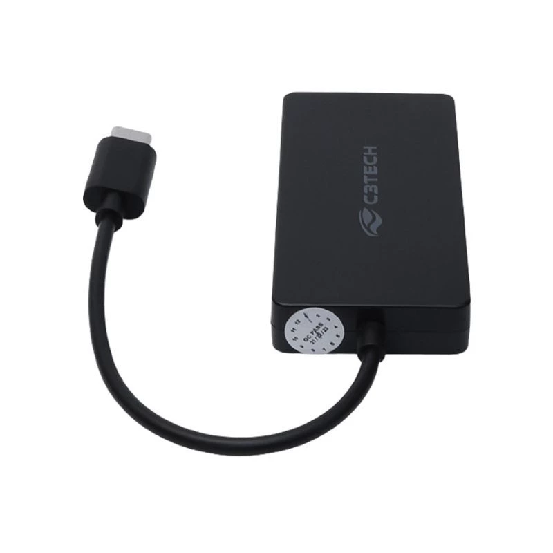 HUB C3TECH TIPO C C/4PORTAS USB 2.0 HU-C200BK PRETO