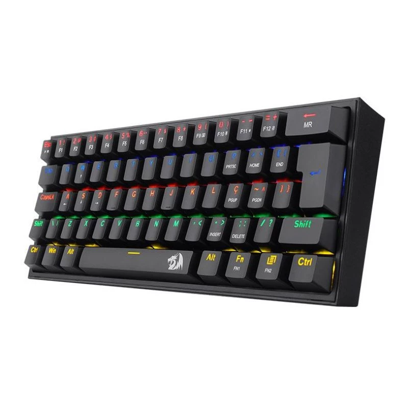 TECLADO REDRAGON GAMER MECANICO FIZZ RAINBOWN PRETO SWITCH MARROM