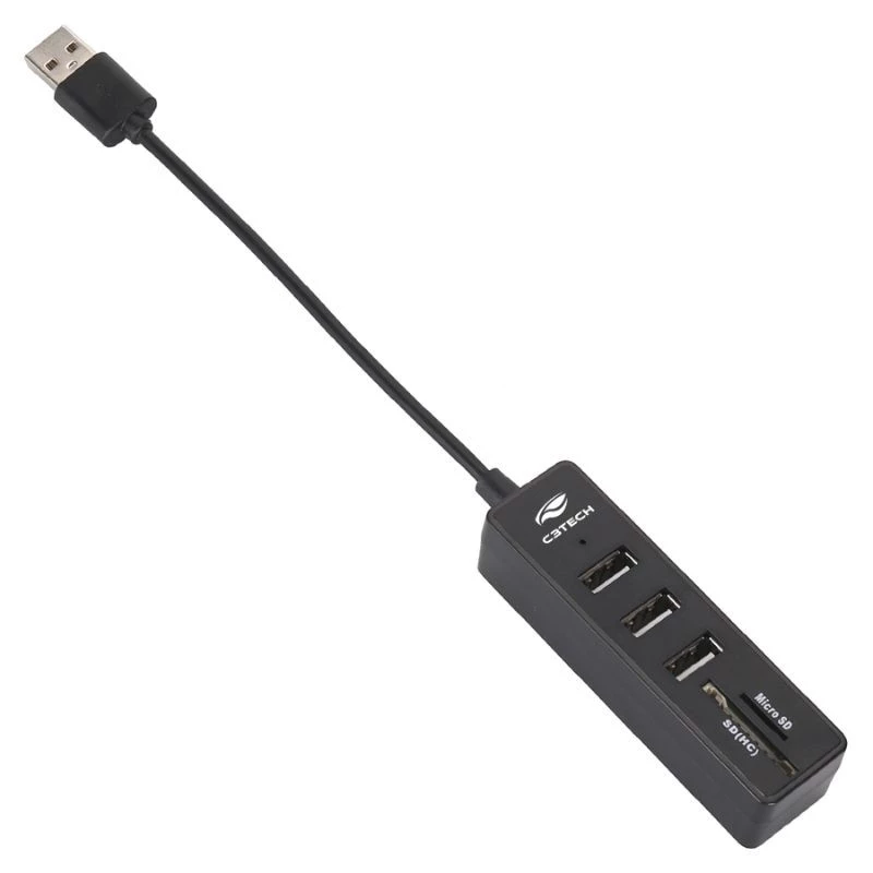 HUB+LEITOR DE CARTÃO C3TECH USB 2.0 5PORTAS HU-L200BK PRETO