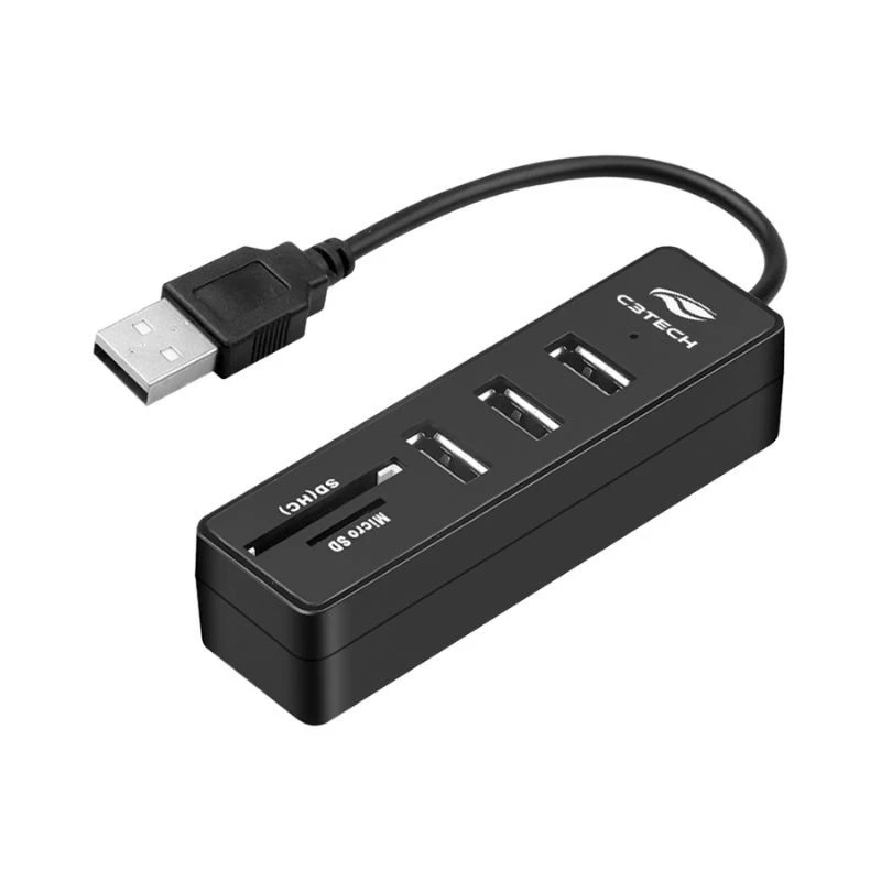 HUB+LEITOR DE CARTÃO C3TECH USB 2.0 5PORTAS HU-L200BK PRETO