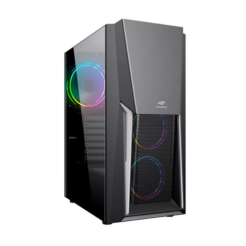 GABINETE C3TECH GAMER MT-G670SBK LEDS RGB S/FONTE PRETO