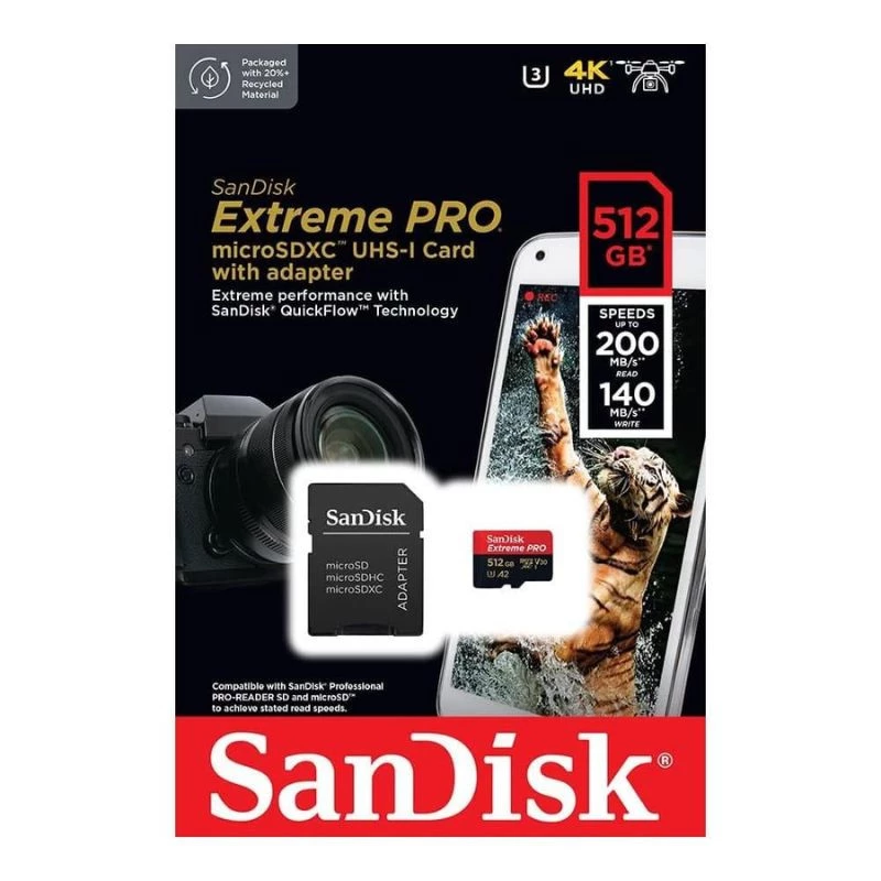 CARTAO DE MEMORIA SD 512GB SANDISK EXTREME PRO CLASSE 10 200MB/S SDSQXCD-512G-GN6MA