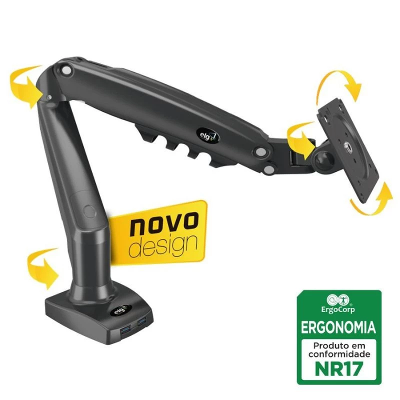 SUPORTE ELG ARTICULADO DE MESA PARA MONITORES 17" A 35" F90USB PRETO