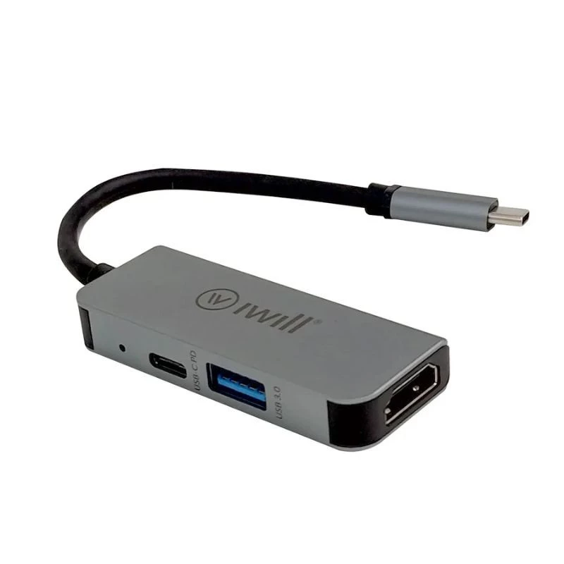HUB IWILL USB-C MINI 3 EM 1 HDMI/USB/USB-C 1784-HUB USBC 3EM1 GY