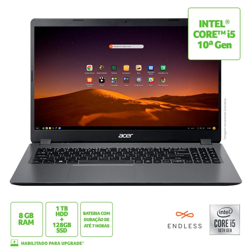 NOTEBOOK ACER I5-10210U ASPIRE 3 8GB/SSD128+1TB/15.6 W10