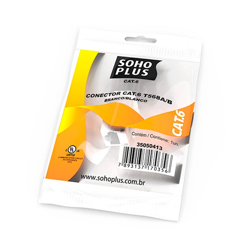 CONECTOR SOHOPLUS CAT.6 RJ45 FEMEA BRANCO T568A/B-