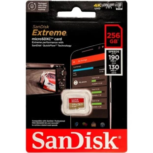 CARTAO DE MEMORIA MICRO SD 256GB SANDISK EXTREME CLASSE V30 A2 190MB/S SDSQXAV-256G-GN6MN