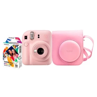 KIT CAMERA FUJIFILM INSTAX MINI 12 + PACK 10 FOTOS SPRAY ART + BOLSA ROSA