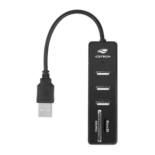 HUB+LEITOR DE CARTÃO C3TECH USB 2.0 5PORTAS HU-L200BK PRETO