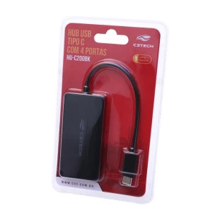HUB C3TECH TIPO C C/4PORTAS USB 2.0 HU-C200BK PRETO