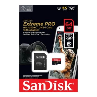 CARTAO DE MEMORIA MICRO SD 64GB SANDISK EXTREME PRO CLASSE V30 A2 200MB/S SDSQXCU-O64-GN6MA